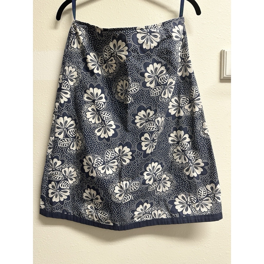 BODEN Floral Skirt Women's Navy Gray White Flowers Hawaiian Polka Dot Size 10